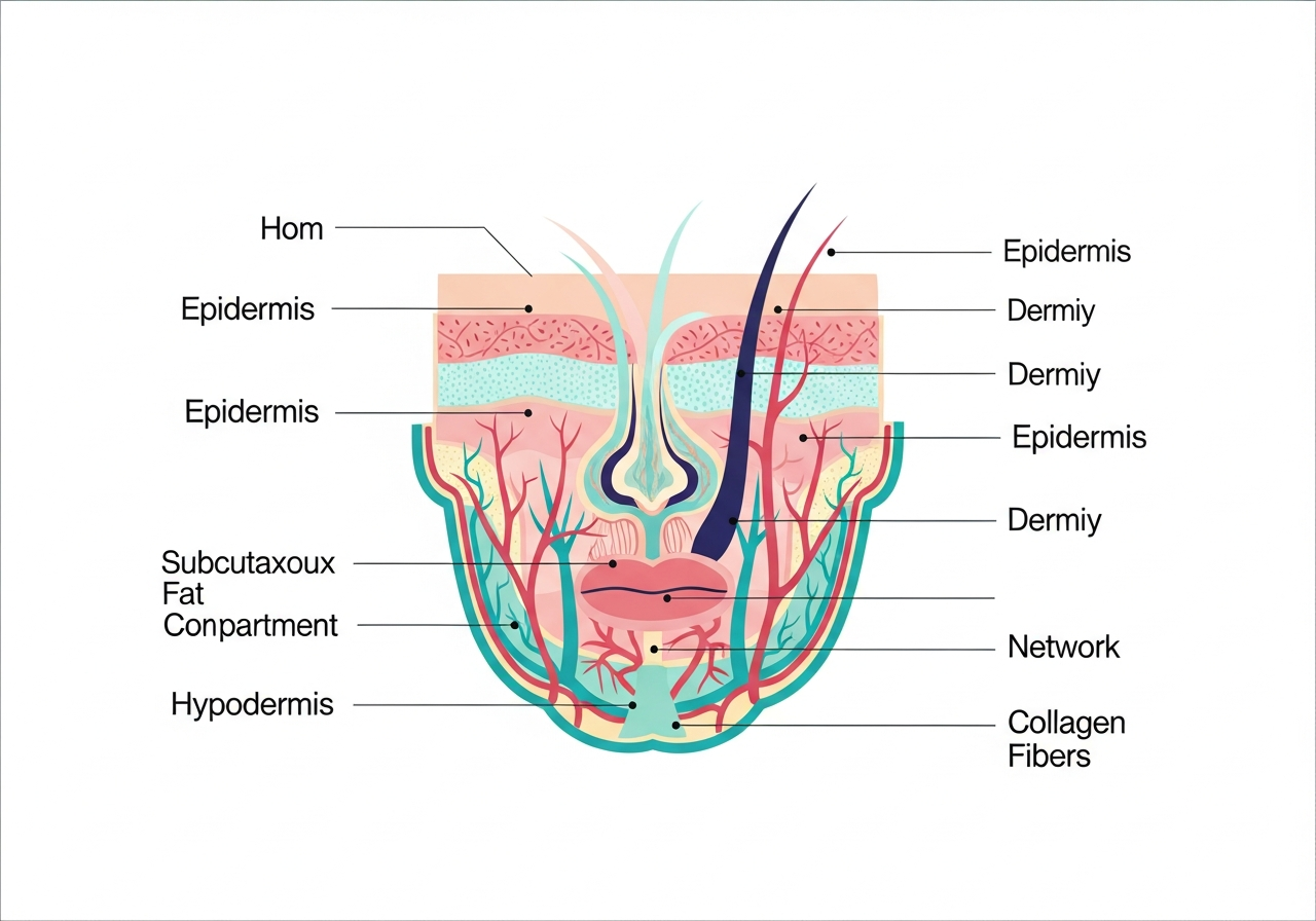 Facial fat compartments and skin structure